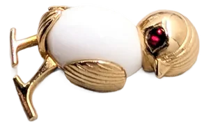 Vintage 1960s Signed Napier Small Goldtone White Cabochon Chick Brooch