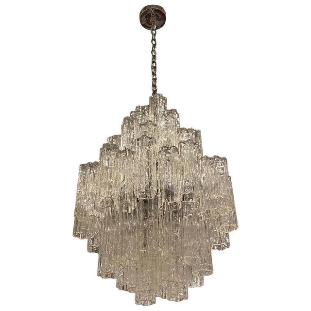 Transparent Italian Mid-Century Modern Round Tiered Tronchi Chandelier For Sale - Image 8 of 8