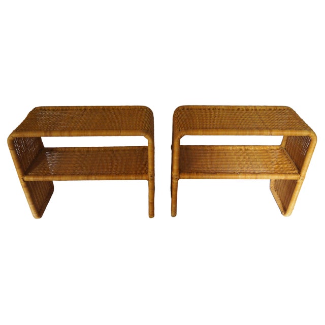 A striking and sculptural pair of rattan tables attributed to Danish designer Henning Korch, executed in Italy during the...