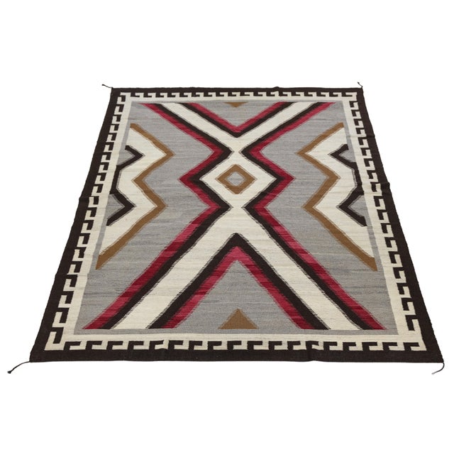 Textile Contemporary Navajo Style Wool Area Rug With Geometric Diamond & Border Motif For Sale - Image 7 of 11