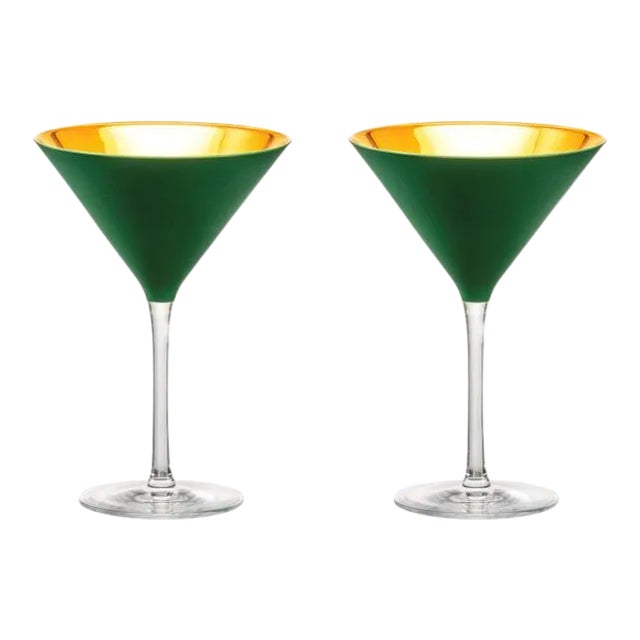 Nicolette Mayer Oro 24k Crystal Martini Glass, Emerald Green, Set of 2 Glasses in Gift Tube For Sale
