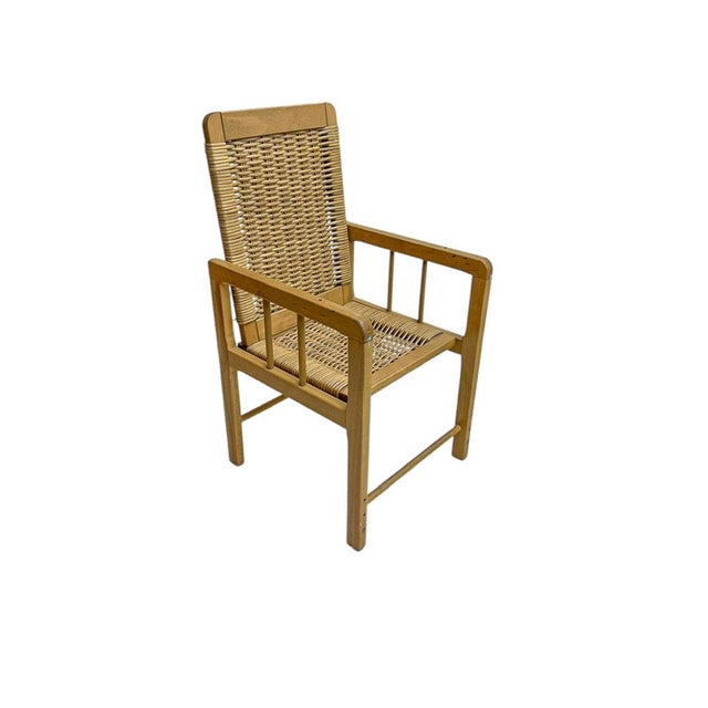 Mid-Century Modern Scandinavian Style Wood and Wicker Children's Chair, 1970s For Sale - Image 3 of 9