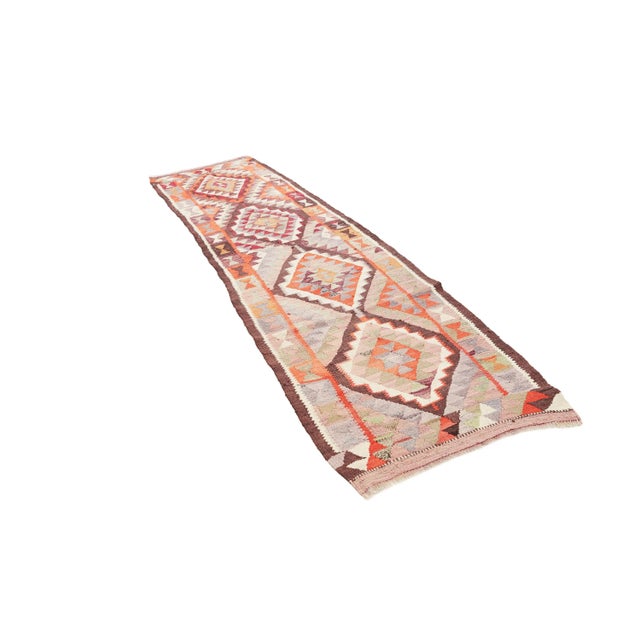 Mid-Century Modern Vintage Mid Century Colorful Kilim Runner For Sale - Image 3 of 7