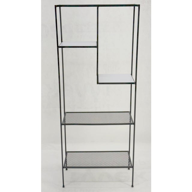 Mid-Century Modern Frederick Weinberg Iron White Enamel & Wire Mesh Shelves Etagere Wall Unit For Sale - Image 3 of 7
