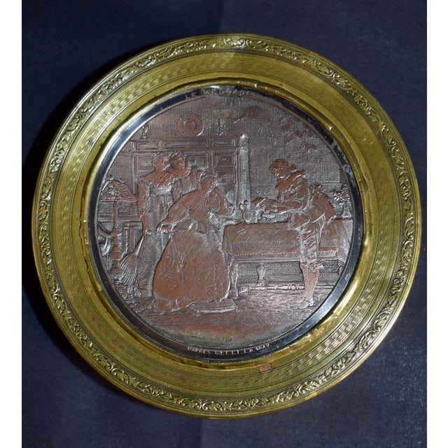 Antique Mixed Metal Trinket Box French Lid Brass Copper Le Message Relief For Sale - Image 12 of 18