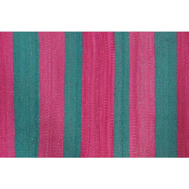 Traditional Vintage Peruvian Kilim, Fuchsia & Teal Vertical Stripes - Rug & Kilim For Sale - Image 3 of 7