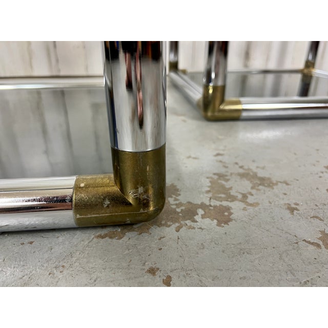 Metal Vintage Chrome and Brass Cube End Tables For Sale - Image 7 of 12