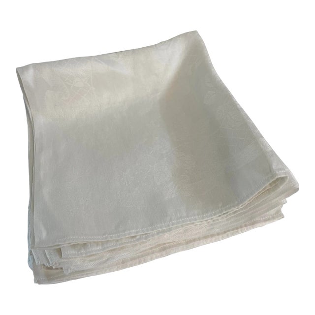 Vintage White Damask Dinner Napkins - Set of 10 For Sale