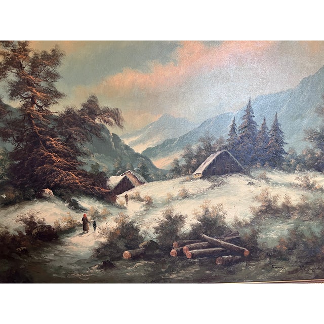 Simans Large Vintage Dutch Oil Painting on Canvas, Landscape, Gold Leaf Frame For Sale In Jacksonville, FL - Image 6 of 12