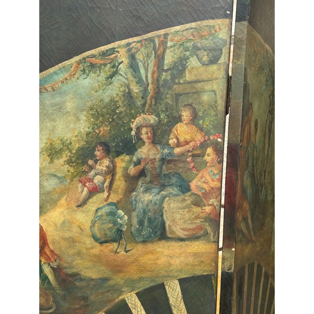 Mid 20th Century Vintage "Vernis Martin" Antique Style Hand-Painted 4-Panel Folding Screen Room Divider For Sale - Image 5 of 11
