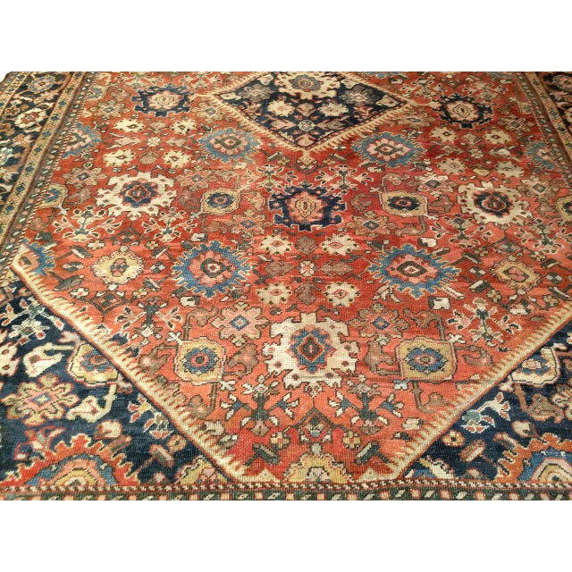 Antique Persian Mahal Sultanabad Rug, Hand-Knotted Wool, Geometric Pattern, Rust-Red & Navy, 10x12 For Sale - Image 9 of 16