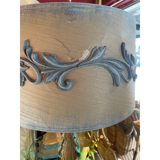 Pair of 1950s Hollywood Regency Table Lamps Carved Wood With Shades For Sale In Miami - Image 6 of 12