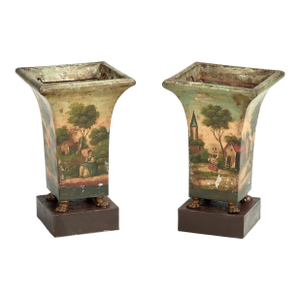 Antique Pair of English Regency Tole Planters