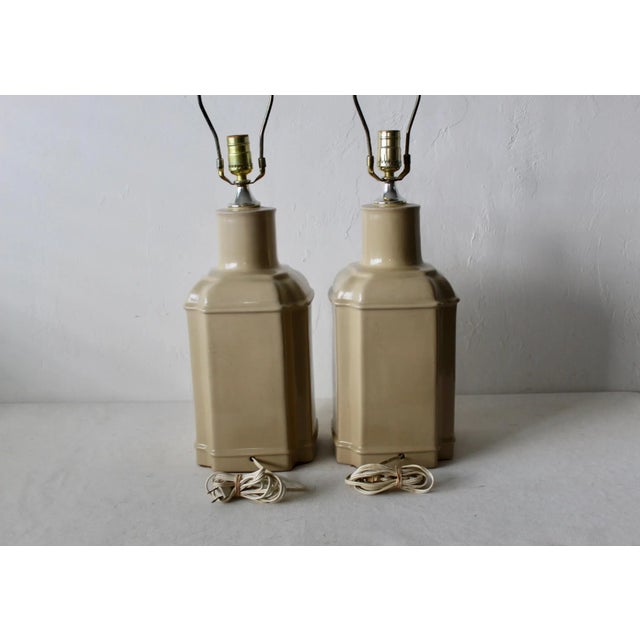 Novelty Crystal Corp Flower Over Beige Chinoiserie Ceramic Table Lamps