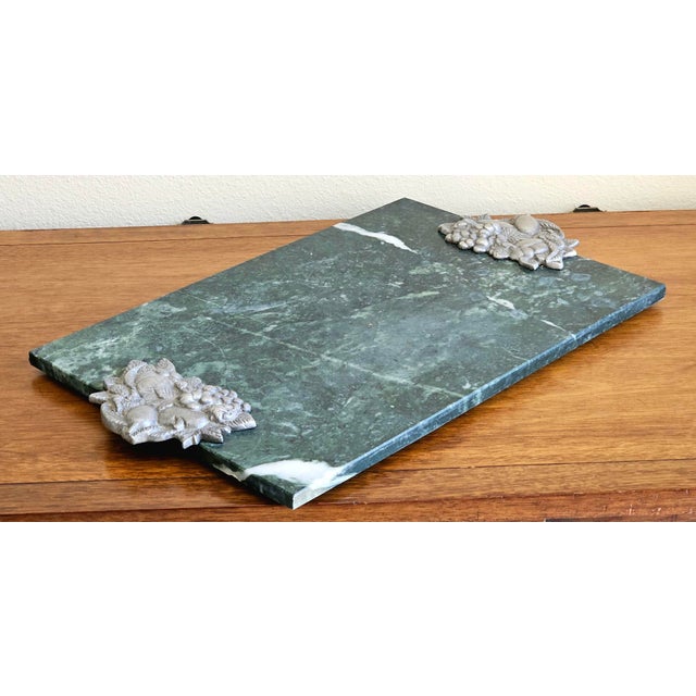 1990s Vintage Seagull Pewter & Green Marble Charcuterie Board For Sale - Image 5 of 18
