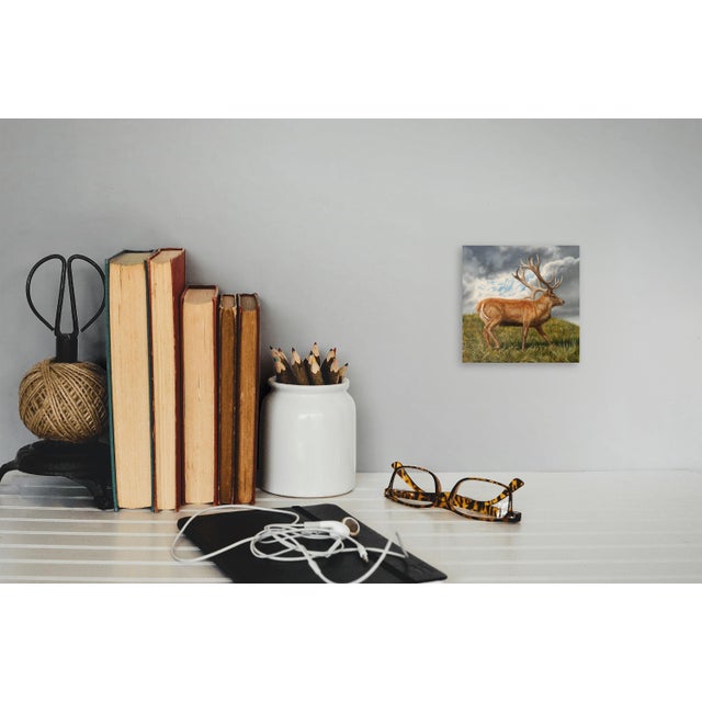 Spirit of the High Country by Robin Hextrum | Oil on Panel Stag Landscape For Sale - Image 4 of 7