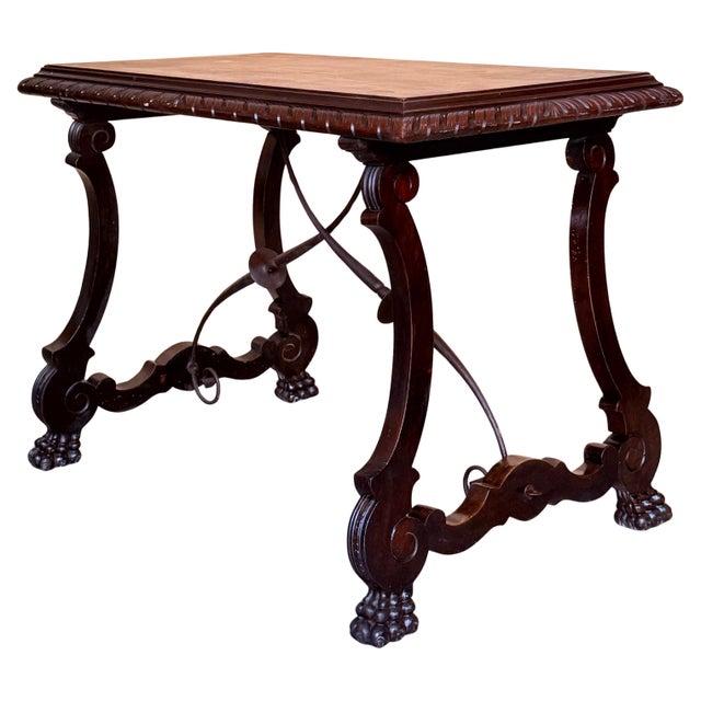 19th Century Ebonized Baroque Spanish Side or Desk Table with Lyre Legs For Sale - Image 15 of 18