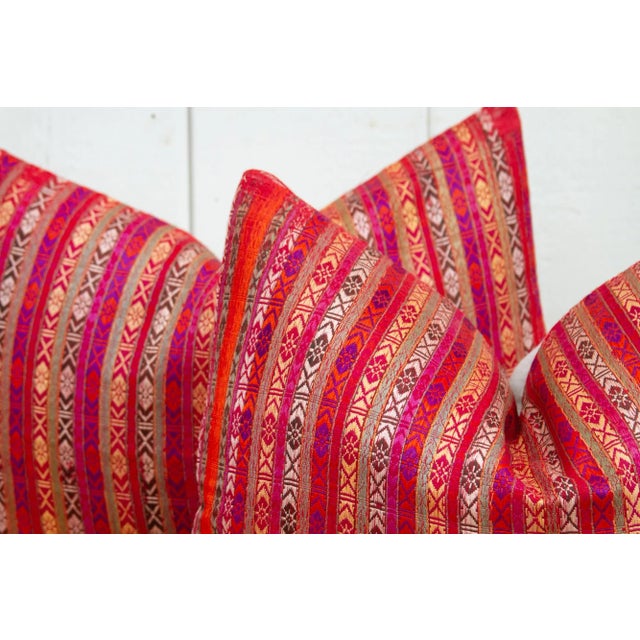 19th Century Set of 2 Antique Wedding Silk Shawl Pillows For Sale - Image 5 of 10