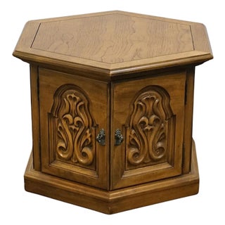 Thomasville Furniture Flamenco Collection Spanish Mediterranean Solid Pecan 26" Hexagonal Accent Storage End Table 70-6455-10 For Sale