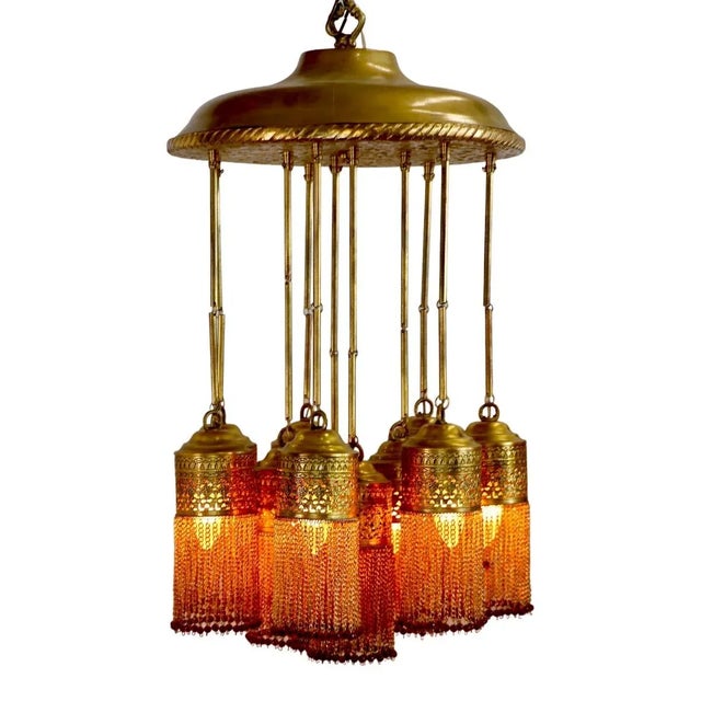 Contemporary Moroccan Brass Chandelier With Dangling Fringe For Sale - Image 4 of 6