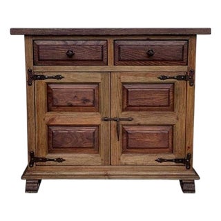 19th Century Catalan Carved Oak Tuscan Two Drawers Credenza or Buffet For Sale