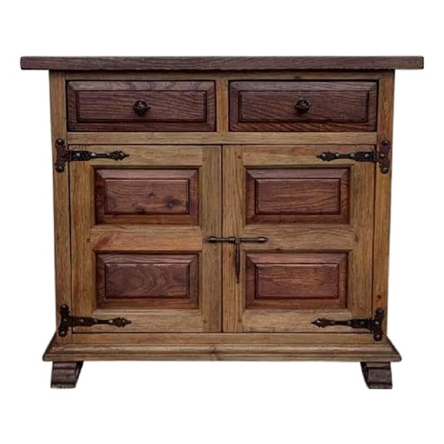 19th Century Catalan Carved Oak Tuscan Two Drawers Credenza or Buffet For Sale