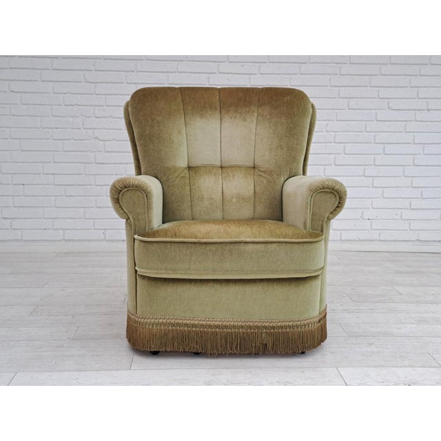 Danish Beech Wood Velour Chair, 1970s For Sale - Image 16 of 16