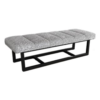 Bespoke Cut Velvet Gray Ottoman Bench With Architectural Metal Base For Sale