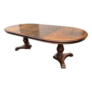 Late 20th Century Rustic Double Pedestal Oak Extension Dining Table For Sale