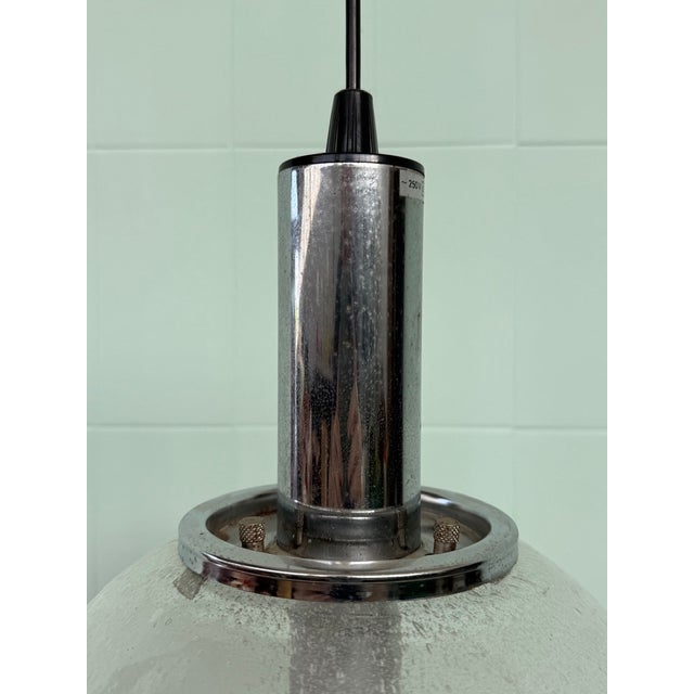 Black Vintage Industrial Italian Pendant Light in Pulegoso Glass Sphere, 1960s For Sale - Image 8 of 16