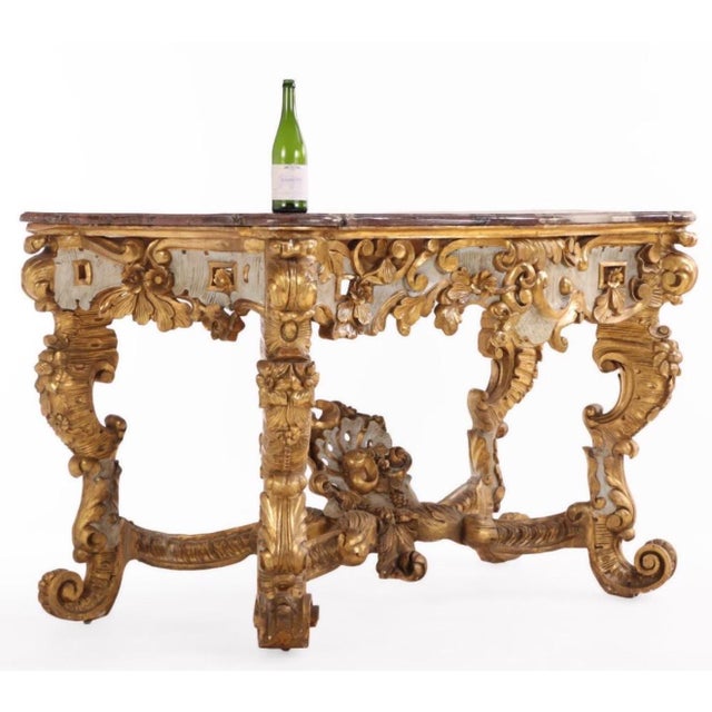 Early 19th Century Large Scale Roccoco Painted Venetian Italian Console Table With Faux Marble Top. For Sale In New York - Image 6 of 11