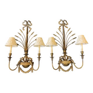 Vintage Large La Barge Hollywood Regency Style Brass 2-Light Wall Sconces - A Pair For Sale
