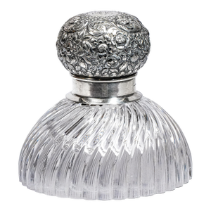 Exceptional Massive Antique Sterling Silver Crystal Swirl Victorian Desk Paperweight Inkwell Home Decor