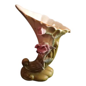 1970s Porcelain Cornucopia Japanese Vase With Applied Florals