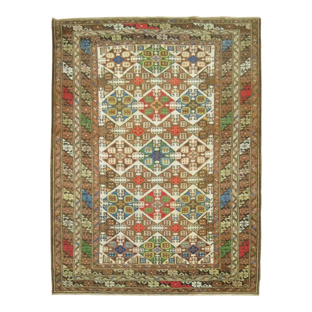 Zabihi Collection Colorful Antique Caucasian Rug - 3'6" x 4'8" For Sale