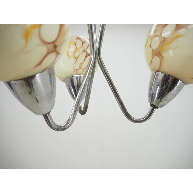 White Art Deco Czechoslovakian Chandelier in Chrome, 1930s For Sale - Image 8 of 14