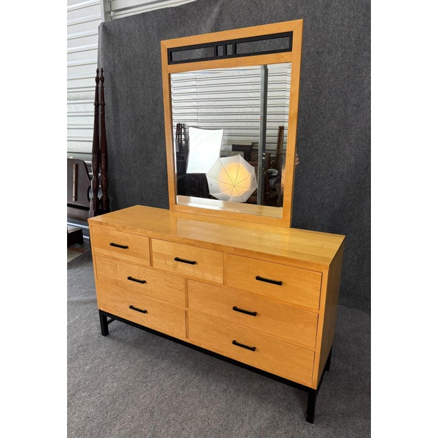 Mid-Century Modern Late 20th Century Maple Dresser With Mirror For Sale - Image 3 of 16