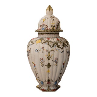 Monumental Signed Italian Hand-Painted Porcelain Lidded Urn by M. Dalla Costa, 35" For Sale