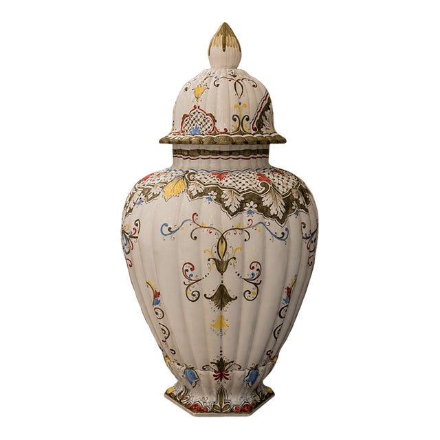 Monumental Signed Italian Hand-Painted Porcelain Lidded Urn by M. Dalla Costa, 35" For Sale
