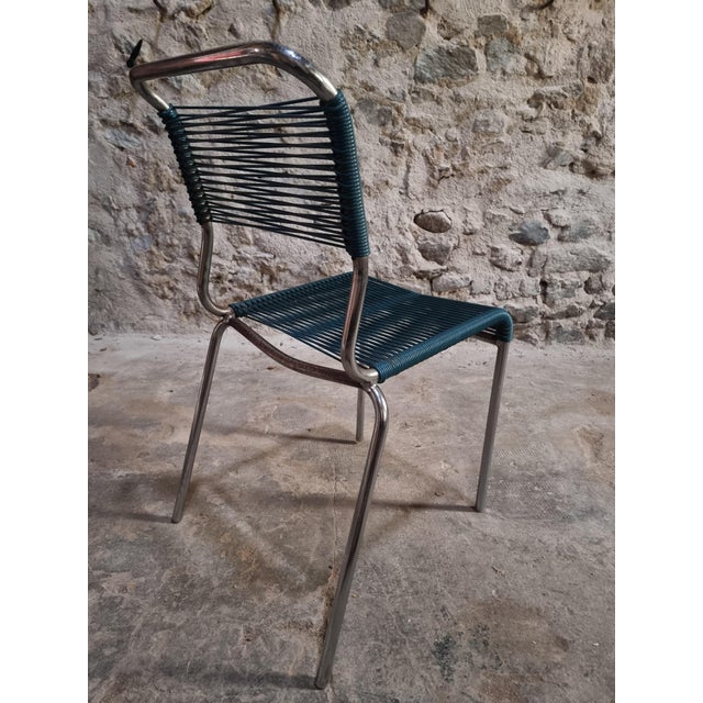 20th Century French Spaghetti Chairs and Ottoman with Chrome Frame, 1960s, Set of 7 For Sale - Image 10 of 18