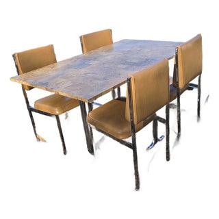 Mid-Century Modern Chrome & Faux-Burl Formica Gateleg Folding Dining Set - 5 Pieces For Sale