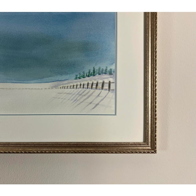Late 20th Century Late 20th Century Serene Snow Watercolor, Framed For Sale - Image 5 of 6
