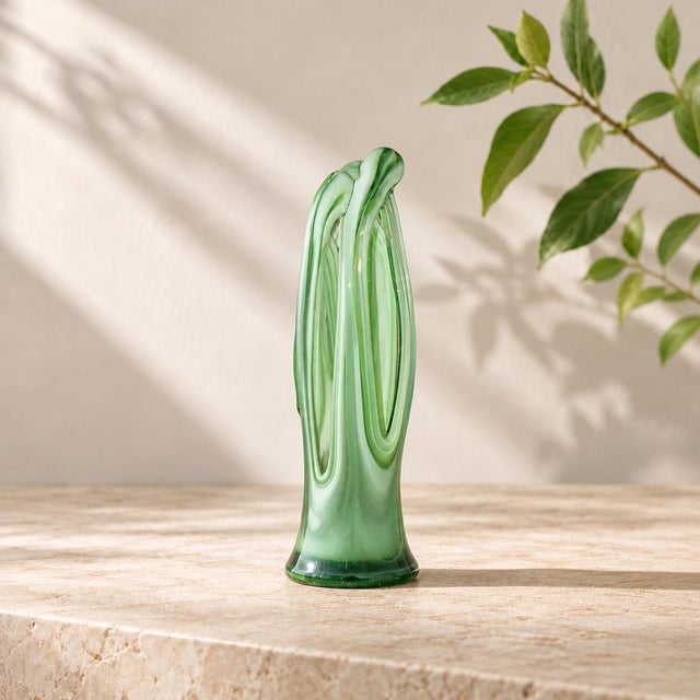 Abstract Vintage Maexsa Hand Blown Green Art Glass Vase For Sale - Image 3 of 3