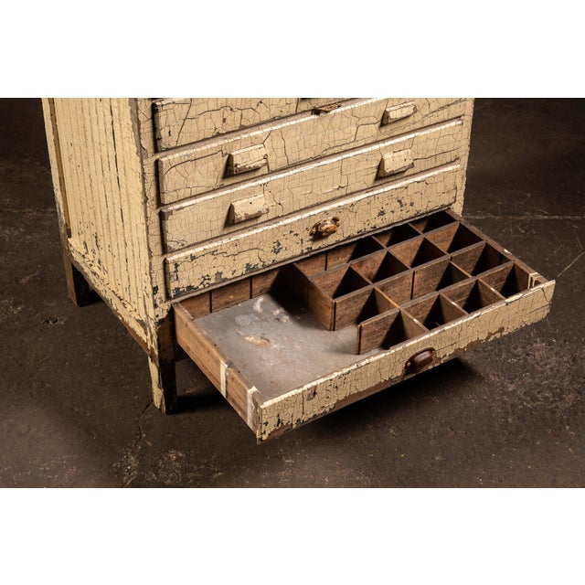 Early 20th Century Chippy Painted Industrial Cabinet For Sale - Image 13 of 14