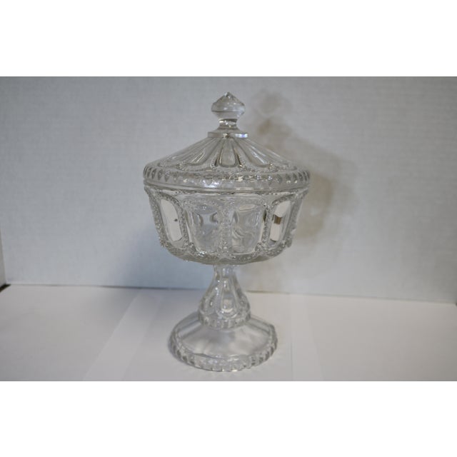 Late 19th Century Antique Covered Compote by Dalzell, Gilmore and Leighton Glass Co, Beaded Medallion Pattern For Sale - Image 5 of 10