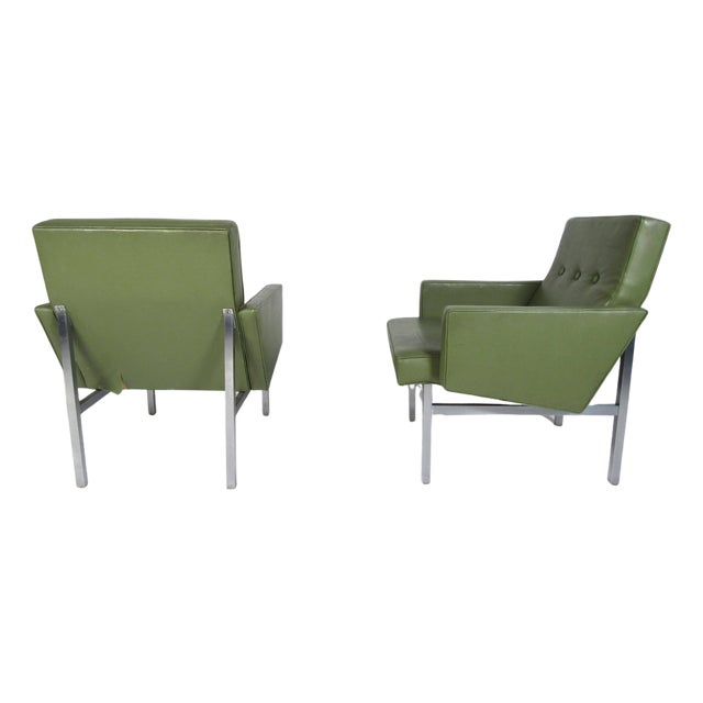 1970s Pair of Mid-Century Modern Vinyl Lounge Chairs - 2 Pieces For Sale