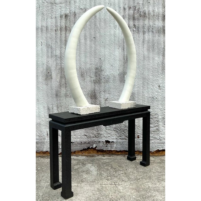 Vintage Boho Plaster Elephant Tusks on Coquina Plinth - a Pair For Sale - Image 4 of 12