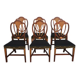 Set of 6 Baker Inlaid Mahogany Norfolk Hepplewhite Dining Room Chairs For Sale