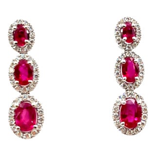 3.31 Ct Natural Burma Ruby & Diamond Earrings - 2 Pieces For Sale