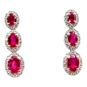 4.54 Ct Natural Burma Ruby & Diamond Earrings - 2 Pieces